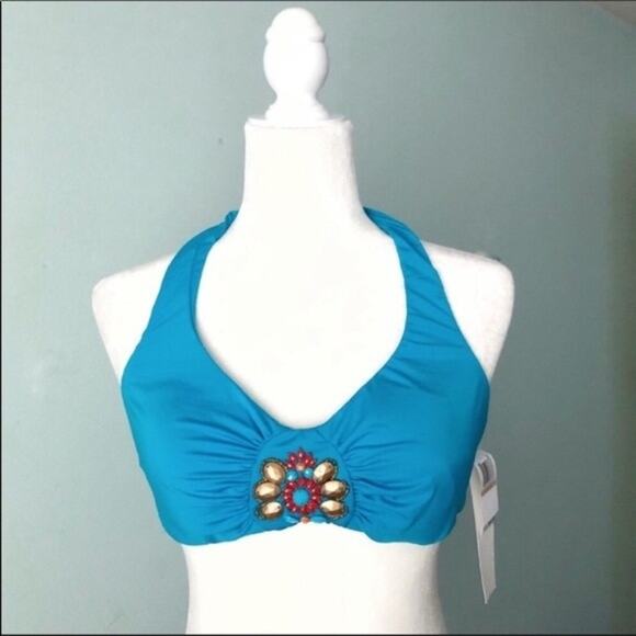 NWT Badgley Mischka Tangier Bikini Top Size 12 Swimsuit Mermaid - Picture 2 of 4